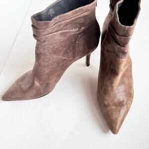 Isola Pisces Ruched Bootie Heels Shimmery Brown Lizard Pattern 9.5